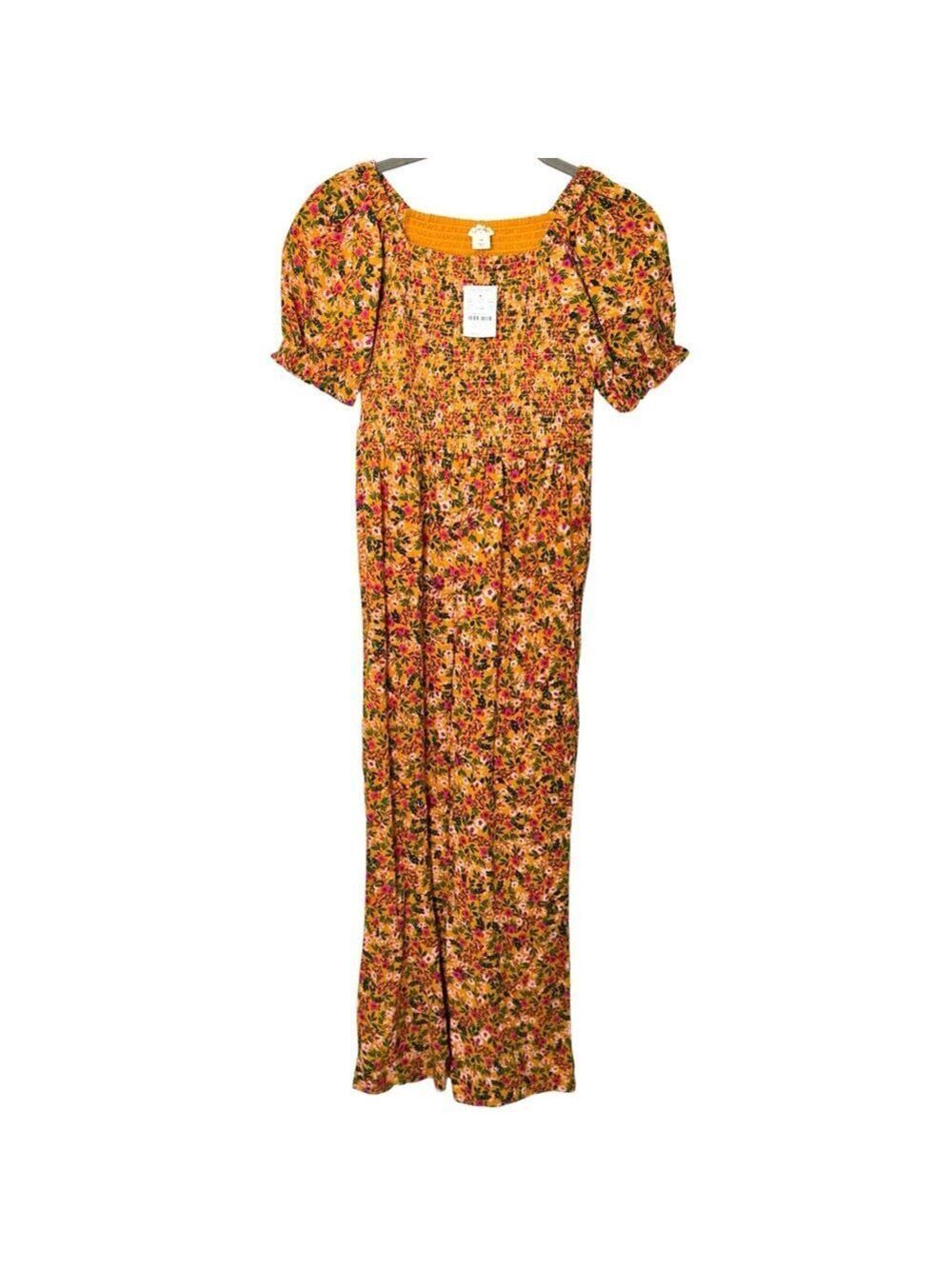 CREWCUTS J. Crew Girls' Sz 10 Floral Smocked Puff Sleeve Wide Leg Jumpsuit